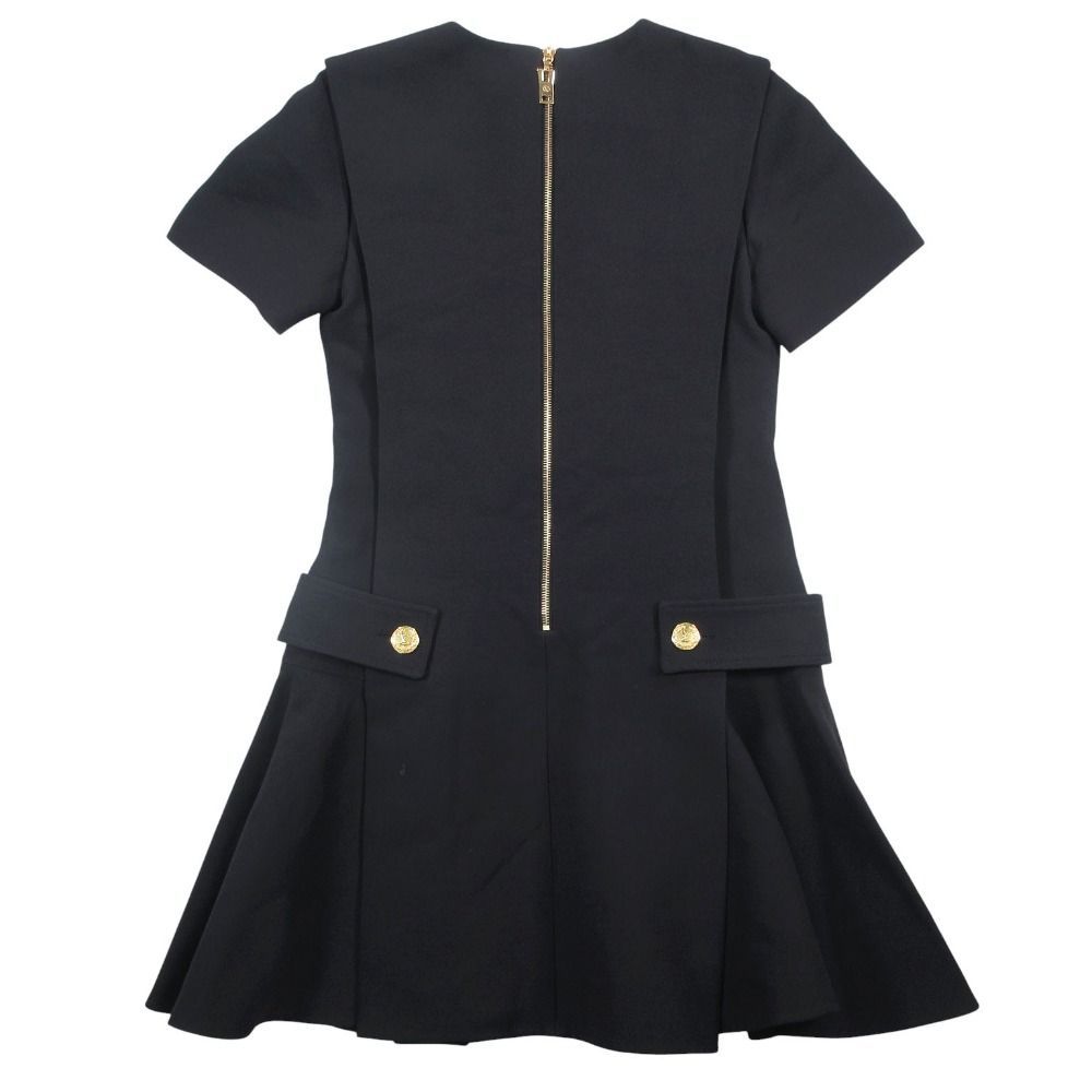 Louis Vuitton Dress Short Sleeve LV Logo Gold Button Wool Silk 36 S Black — view 2