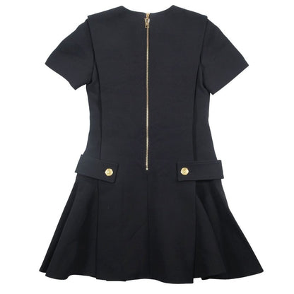Louis Vuitton Dress Short Sleeve LV Logo Gold Button Wool Silk 36 S Black — view 2