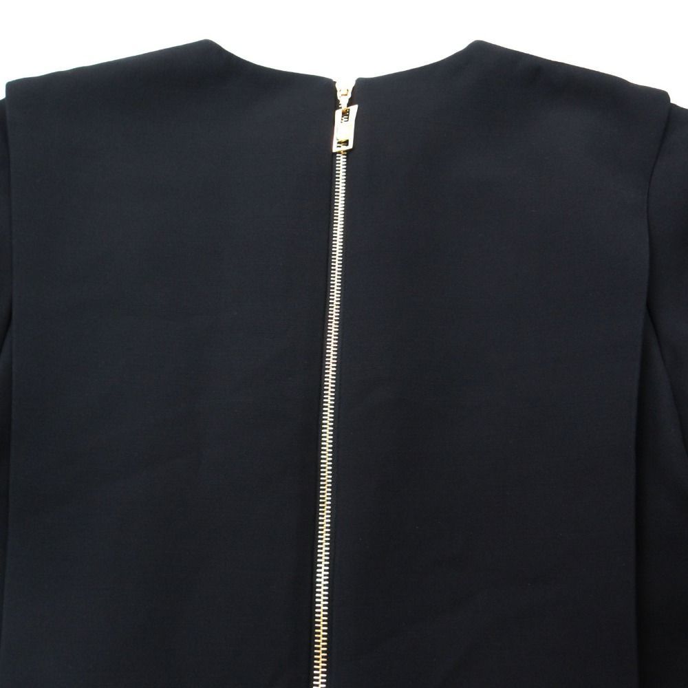 Louis Vuitton Dress Short Sleeve LV Logo Gold Button Wool Silk 36 S Black — view 7
