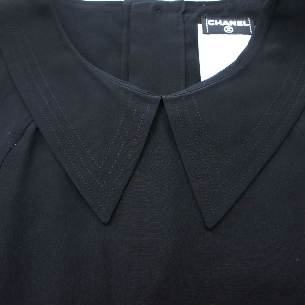 Chanel Silk Cropped Blouse Shirt Sleeveless Short Length with Collar — view 5