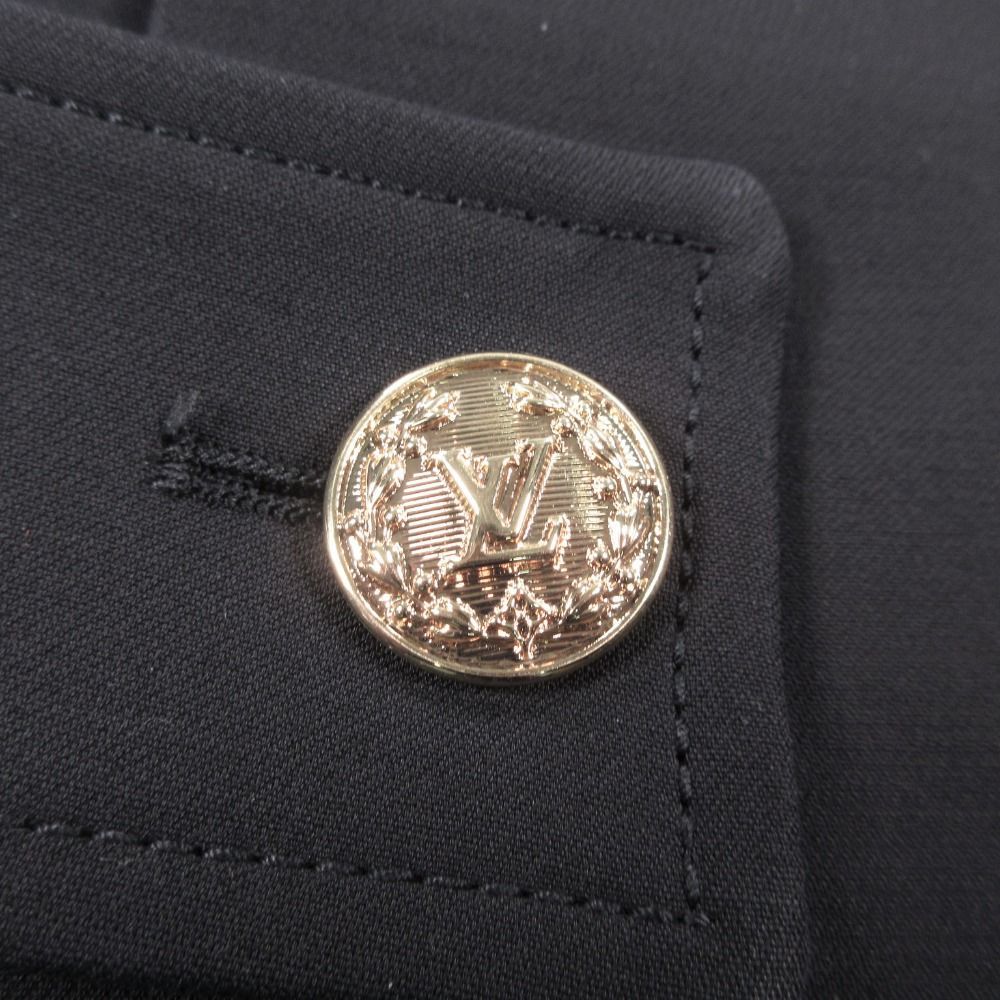 Louis Vuitton Dress Short Sleeve LV Logo Gold Button Wool Silk 36 S Black — view 3