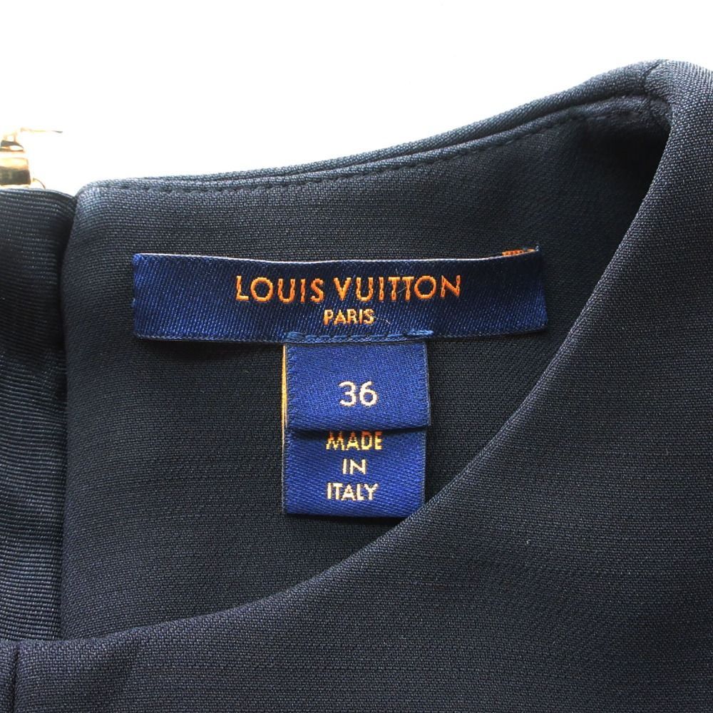Louis Vuitton Dress Short Sleeve LV Logo Gold Button Wool Silk 36 S Black — view 4