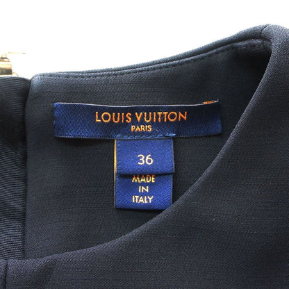 Louis Vuitton Dress Short Sleeve LV Logo Gold Button Wool Silk 36 S Black — view 4
