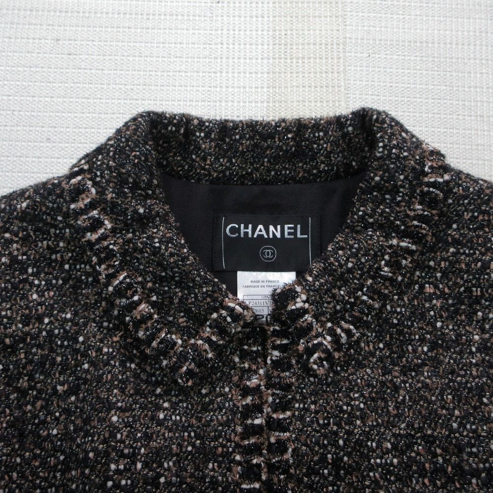 Chanel Tweed Long Coat Brown Black 44 XL — view 7