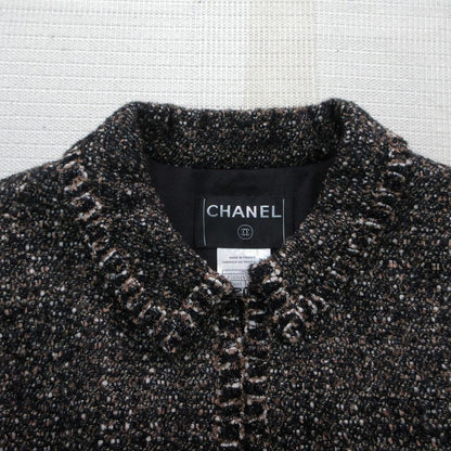 Chanel Tweed Long Coat Brown Black 44 XL — view 7