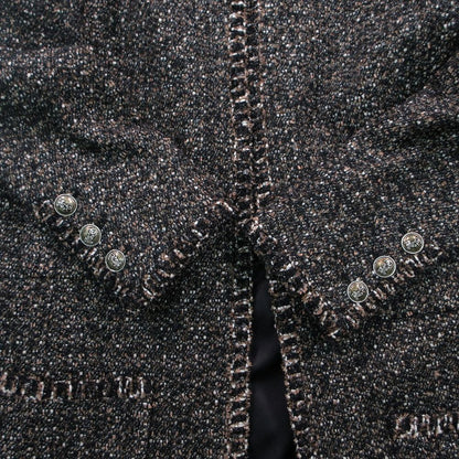 Chanel Tweed Long Coat Brown Black 44 XL — view 5