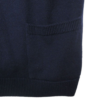 Chanel Cashmere Knit Sweater V-neck Cape Style 40 L Navy — view 5