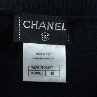Chanel Cashmere Knit Sweater V-neck Cape Style 40 L Navy — view 3