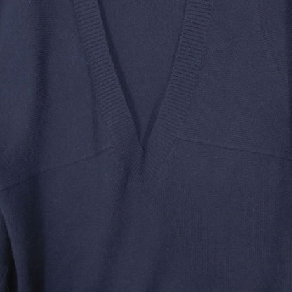 Chanel Cashmere Knit Sweater V-neck Cape Style 40 L Navy — view 6