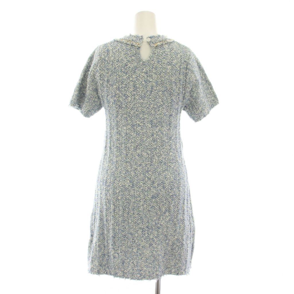 Chanel Uniform Tweed Dress Short Sleeve Knee Length 5 Buttons 36 Blue White — view 3