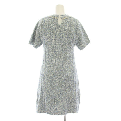 Chanel Uniform Tweed Dress Short Sleeve Knee Length 5 Buttons 36 Blue White — view 3