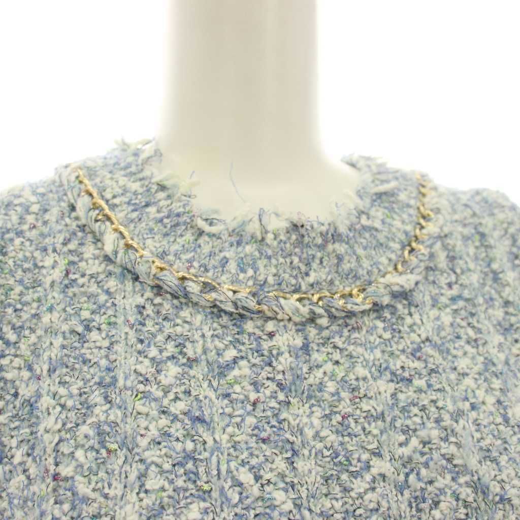 Chanel Uniform Tweed Dress Short Sleeve Knee Length 5 Buttons 36 Blue White — view 4