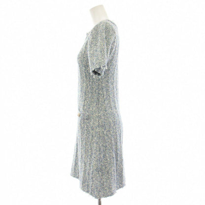 Chanel Uniform Tweed Dress Short Sleeve Knee Length 5 Buttons 36 Blue White — view 2