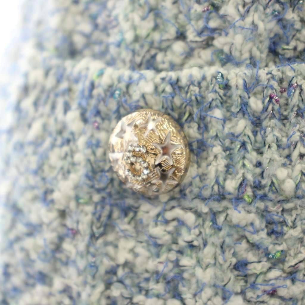Chanel Uniform Tweed Dress Short Sleeve Knee Length 5 Buttons 36 Blue White — view 5