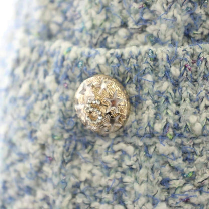 Chanel Uniform Tweed Dress Short Sleeve Knee Length 5 Buttons 36 Blue White — view 5