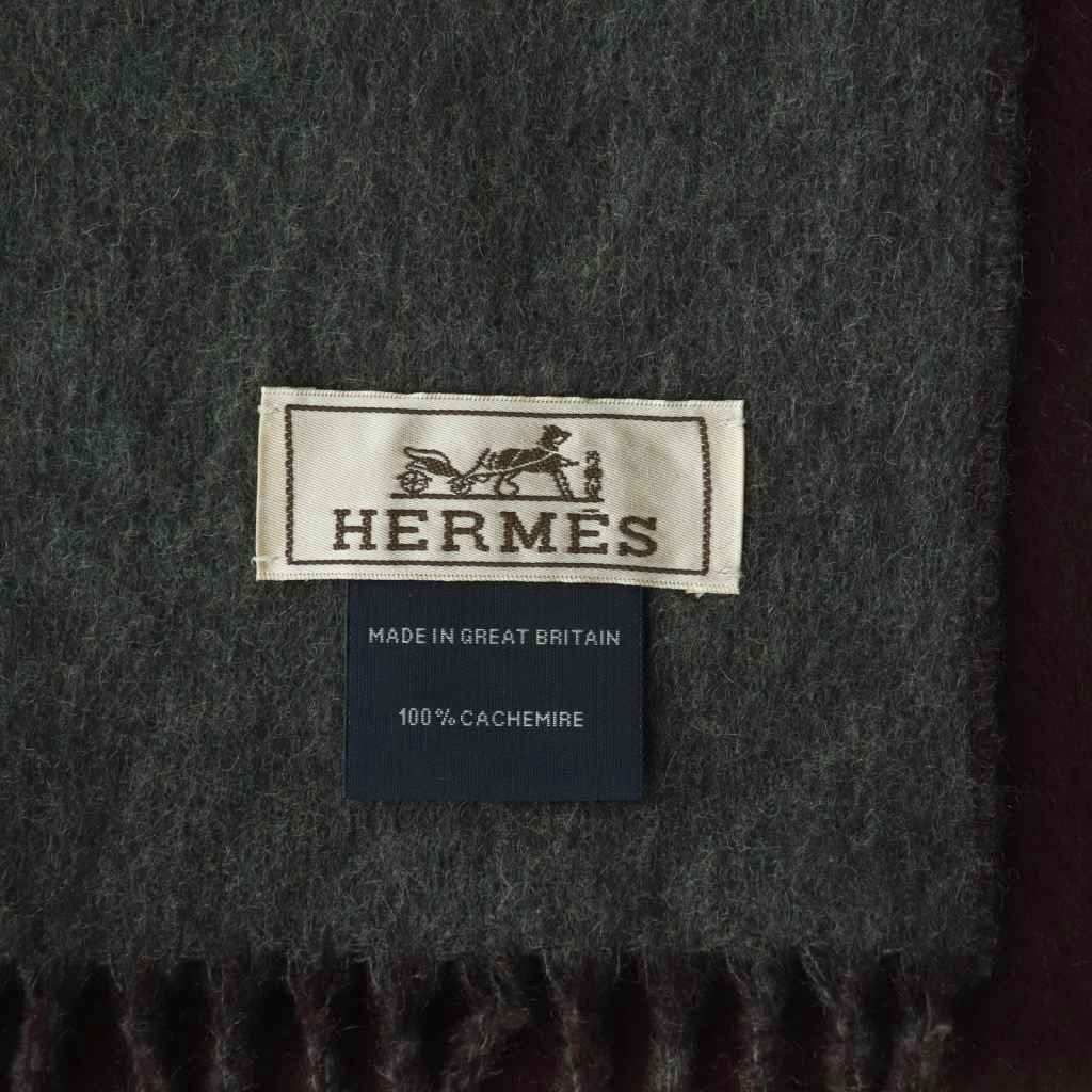 Hermes Recto Verso Scarf Cashmere Fringe Reversible Gold Gray Bold — view 6