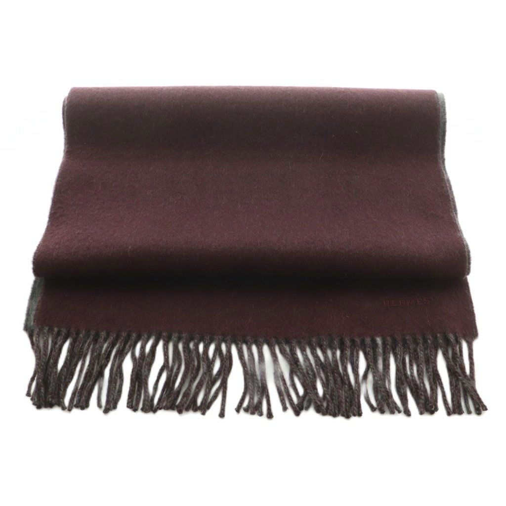 Hermes Recto Verso Scarf Cashmere Fringe Reversible Gold Gray Bold — view 2