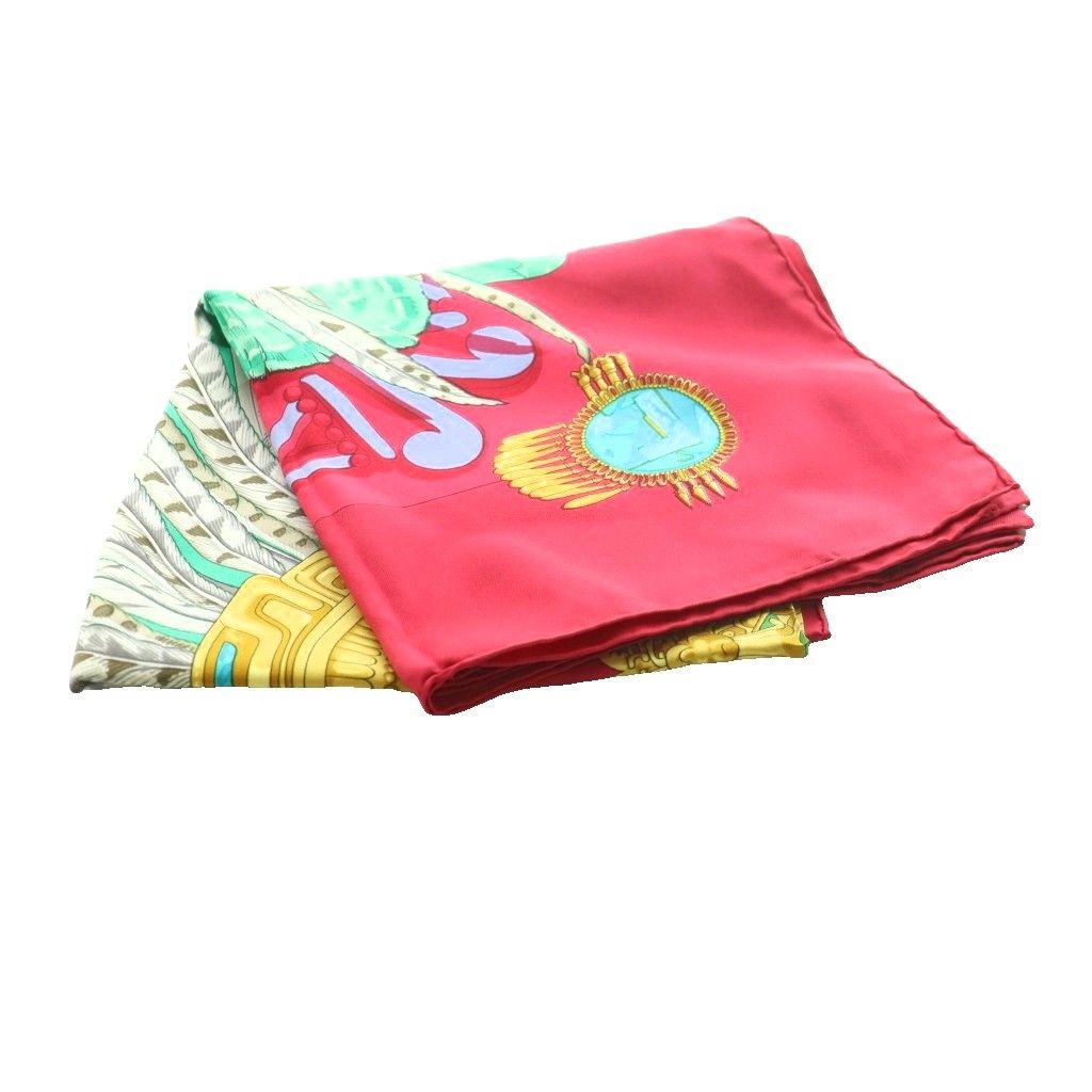 Hermes Carre 90 Mexico Mexique Scarf Buddha Statue Large Multicolor Red Green Ss Os Oh — view 3