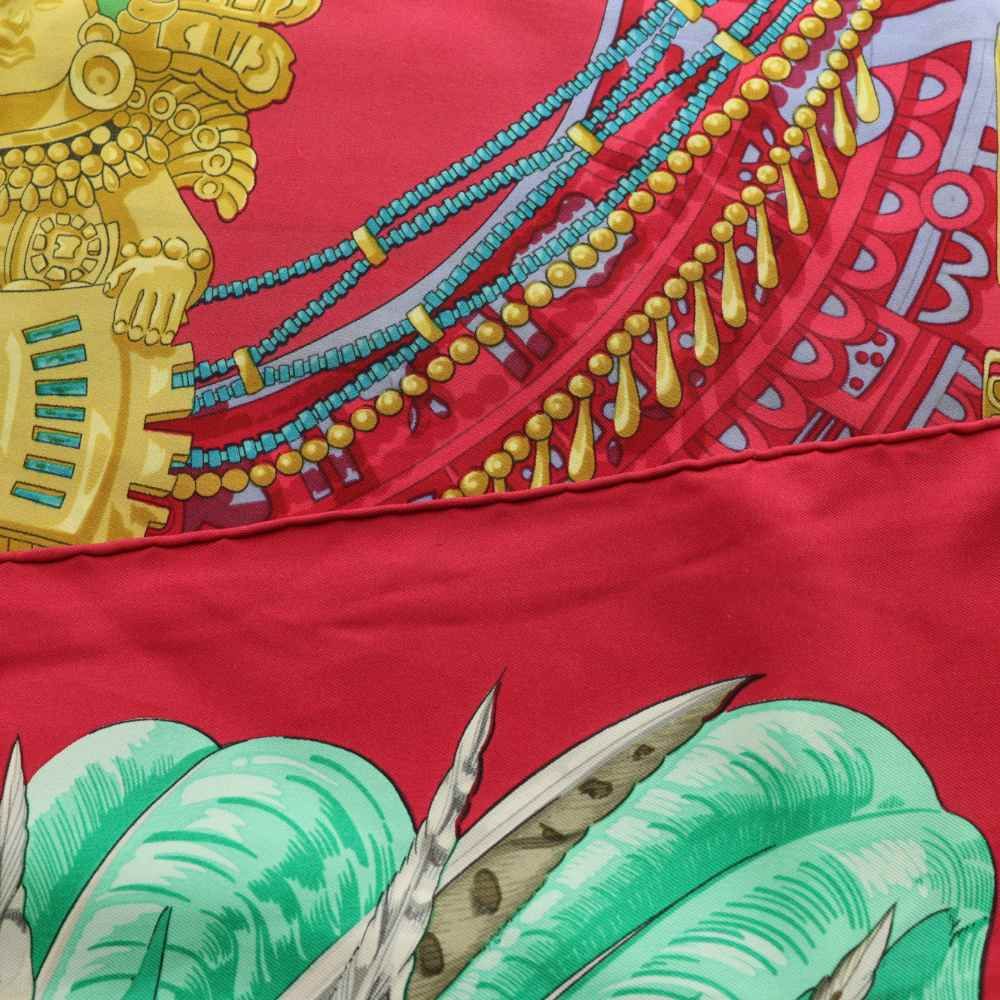 Hermes Carre 90 Mexico Mexique Scarf Buddha Statue Large Multicolor Red Green Ss Os Oh — view 5