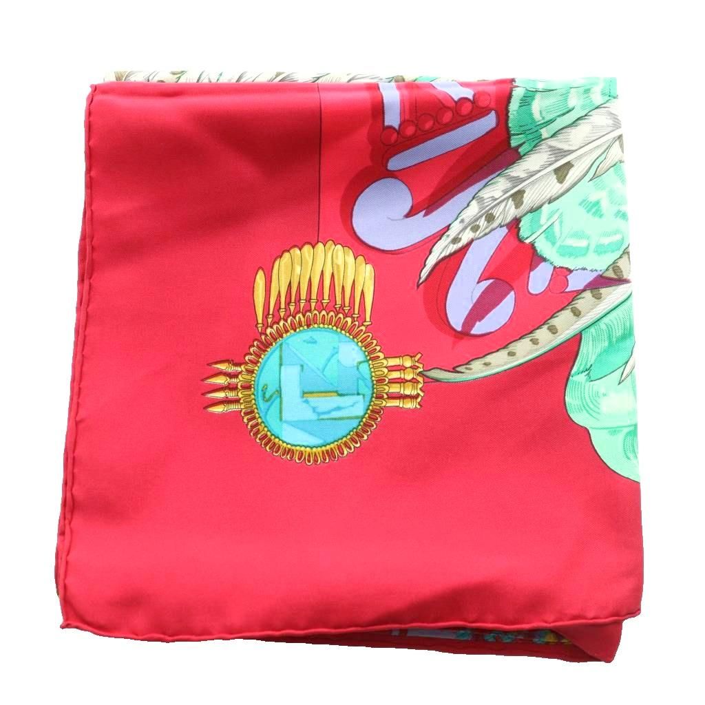 Hermes Carre 90 Mexico Mexique Scarf Buddha Statue Large Multicolor Red Green Ss Os Oh — view 2