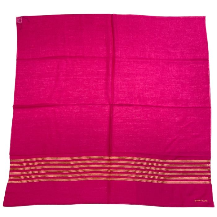 Hermes Scarf Shawl Large Cashmere Silk Logo Pink Yellow — view 2
