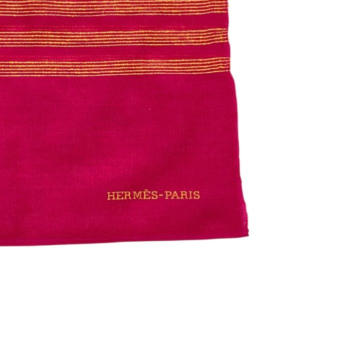 Hermes Scarf Shawl Large Cashmere Silk Logo Pink Yellow — view 4