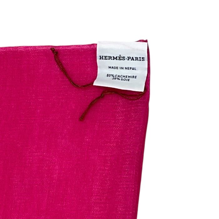 Hermes Scarf Shawl Large Cashmere Silk Logo Pink Yellow — view 7