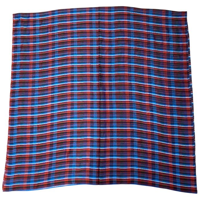 Hermes Check Scarf Shawl Large Cashmere Silk Logo Blue Red Multicolor — view 3