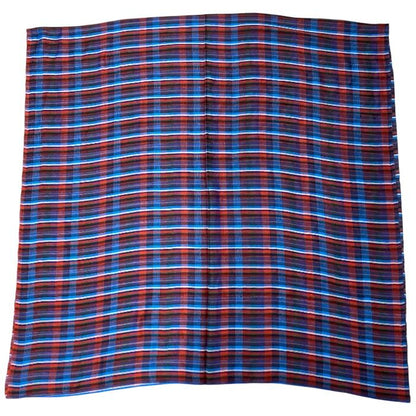 Hermes Check Scarf Shawl Large Cashmere Silk Logo Blue Red Multicolor — view 3