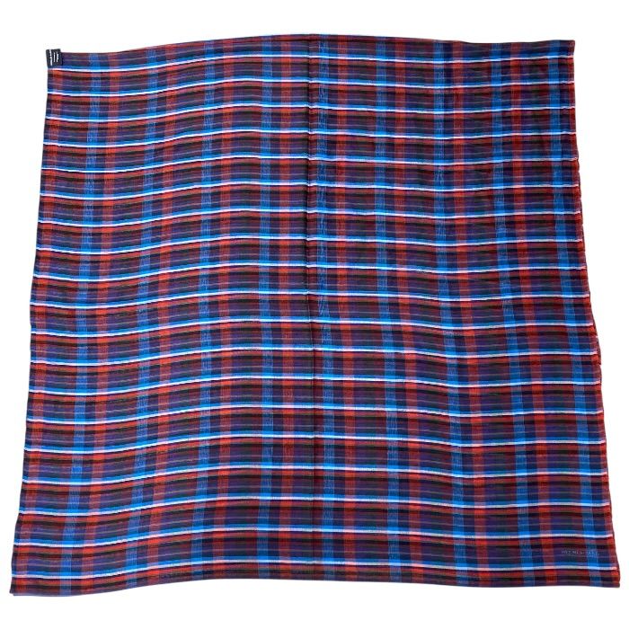 Hermes Check Scarf Shawl Large Cashmere Silk Logo Blue Red Multicolor — view 6