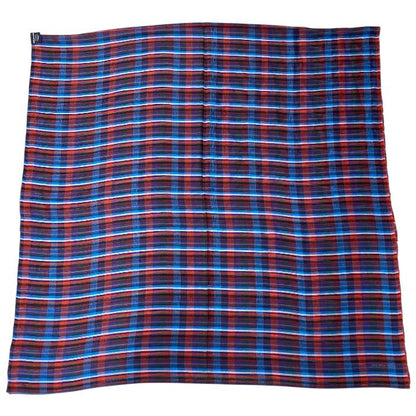 Hermes Check Scarf Shawl Large Cashmere Silk Logo Blue Red Multicolor — view 6