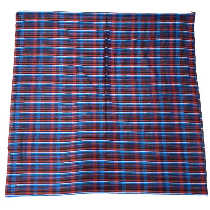 Hermes Check Scarf Shawl Large Cashmere Silk Logo Blue Red Multicolor — view 5