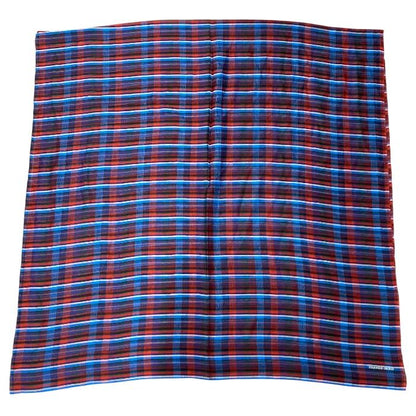 Hermes Check Scarf Shawl Large Cashmere Silk Logo Blue Red Multicolor — view 2