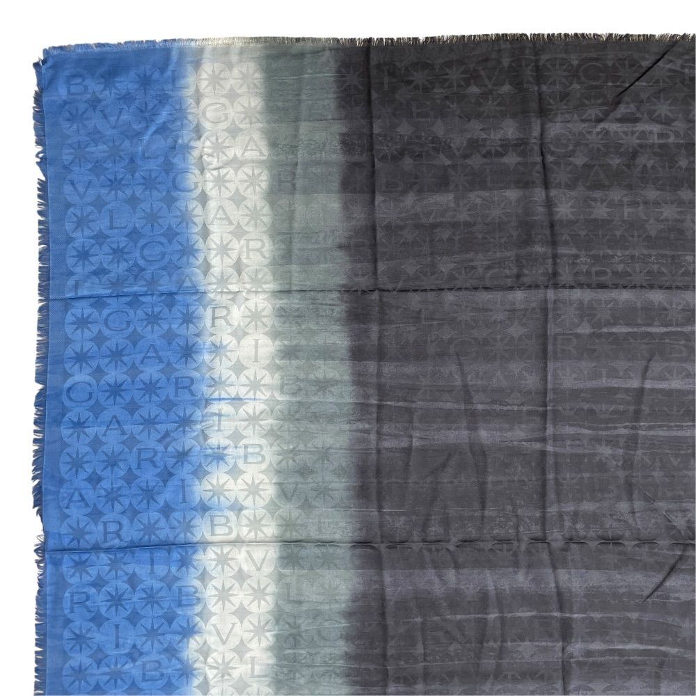 Bvlgari Logomania Scarf Shawl Logo Gradient Black Blue Silk Wool — view 3
