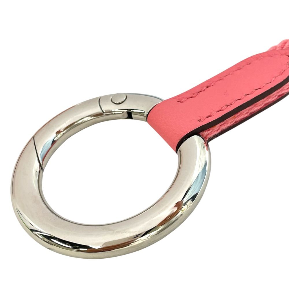 Hermes Strap Carre Pocket Neck Key Ring Pink Silver Canvas — view 5