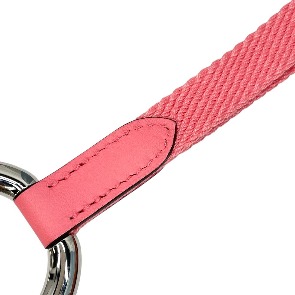 Hermes Strap Carre Pocket Neck Key Ring Pink Silver Canvas — view 7