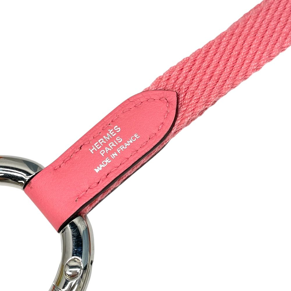 Hermes Strap Carre Pocket Neck Key Ring Pink Silver Canvas — view 6