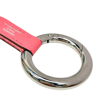 Hermes Strap Carre Pocket Neck Key Ring Pink Silver Canvas — view 3