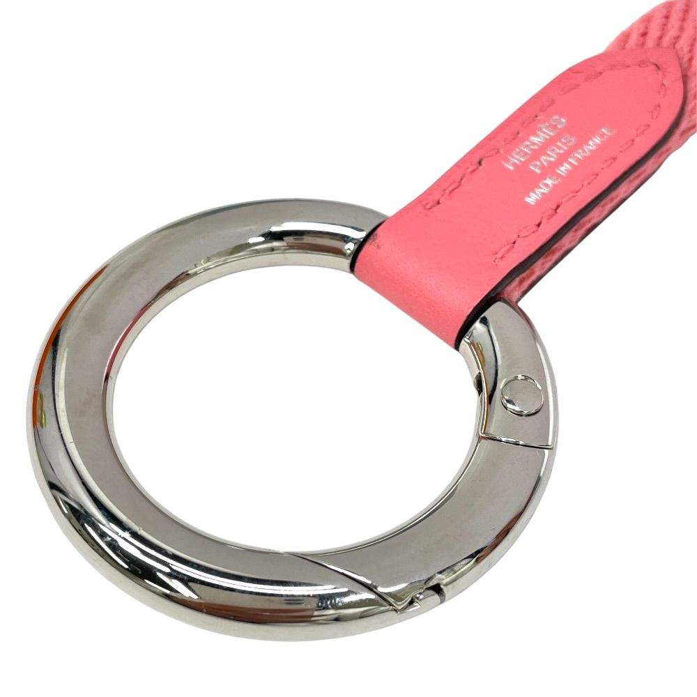 Hermes Strap Carre Pocket Neck Key Ring Pink Silver Canvas — view 2