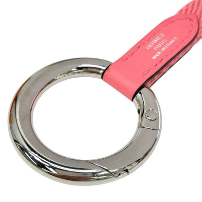 Hermes Strap Carre Pocket Neck Key Ring Pink Silver Canvas — view 2