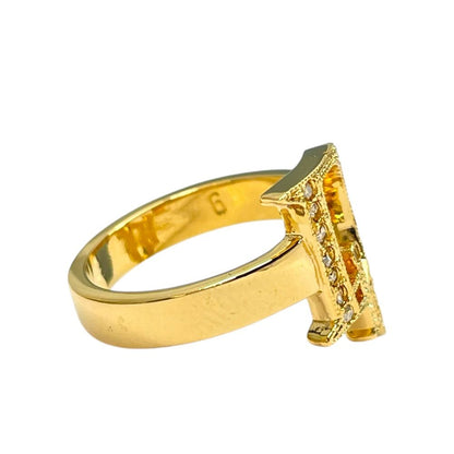 Dior Logo Ring Crystal Rhinestone Gold — view 2