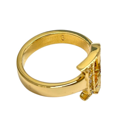 Dior Logo Ring Crystal Rhinestone Gold — view 7