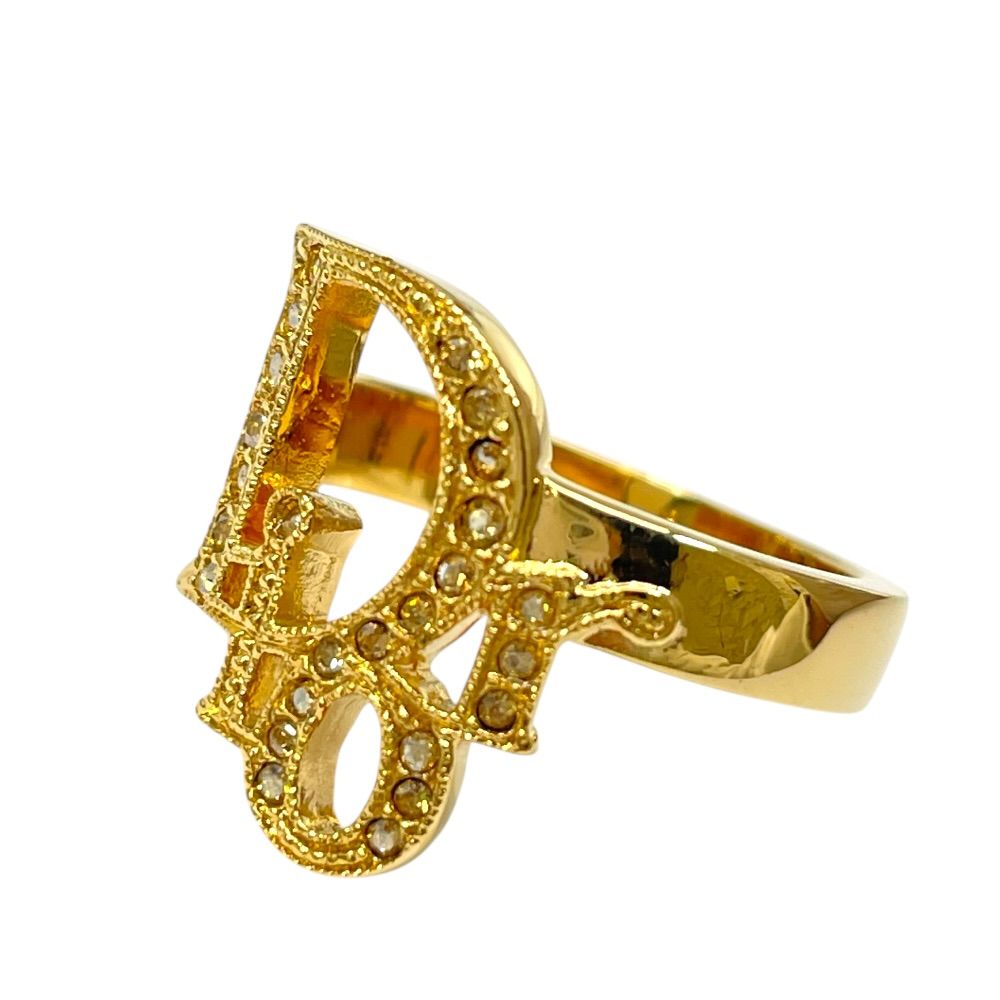 Dior Logo Ring Crystal Rhinestone Gold — view 8