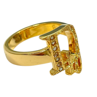 Dior Logo Ring Crystal Rhinestone Gold — view 9