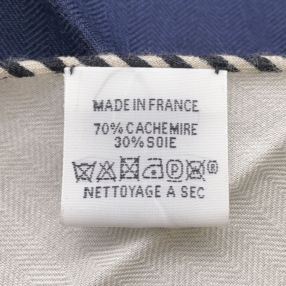 Hermes Shawl Triangle Jean Folding Top Carriage Cashmere Silk Navywhite Canvas Tabac — view 6