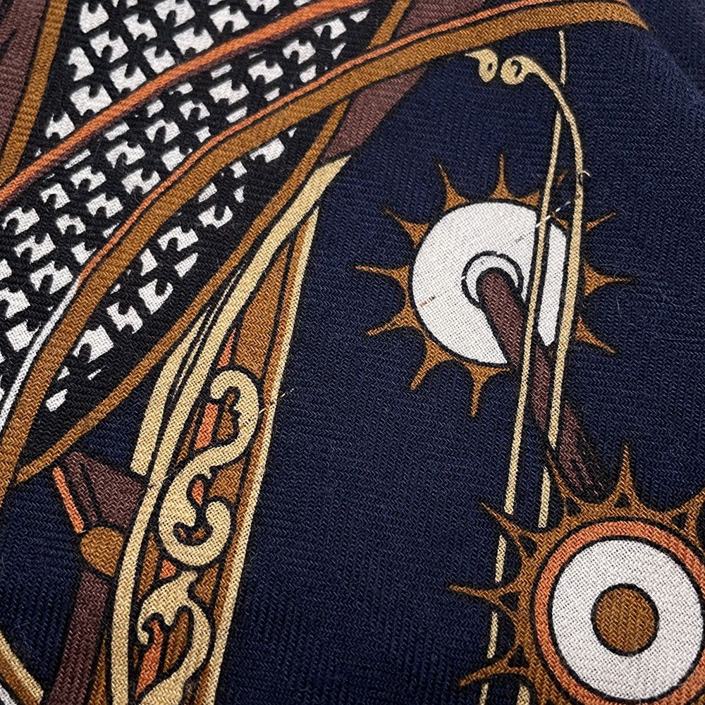 Hermes Shawl Triangle Jean Folding Top Carriage Cashmere Silk Navywhite Canvas Tabac — view 3