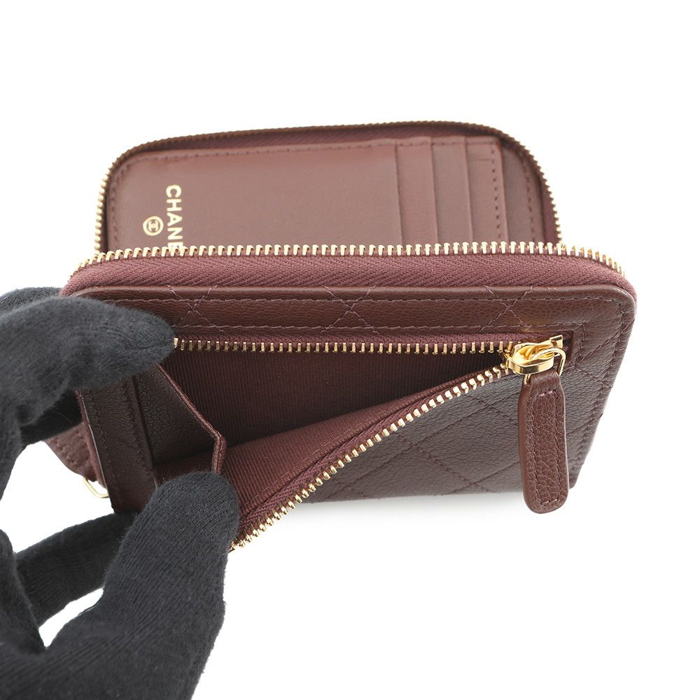 Chanel Bifold Wallet CC Logo Round Zip Compact Grain Gotoskin — view 6