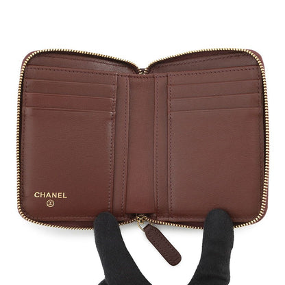 Chanel Bifold Wallet CC Logo Round Zip Compact Grain Gotoskin — view 4