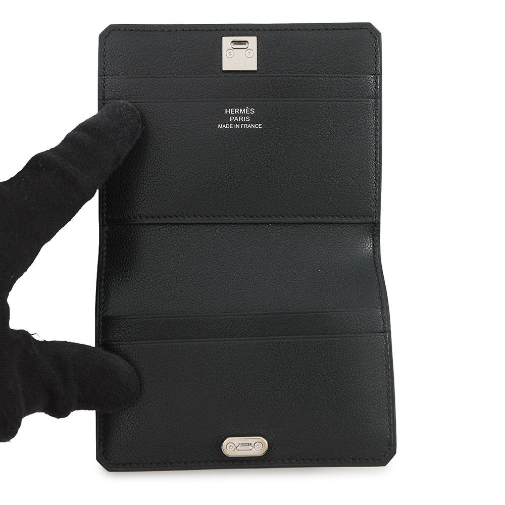 Hermes Card Case Medallion Black Silver Chevre Sham Kira — view 4