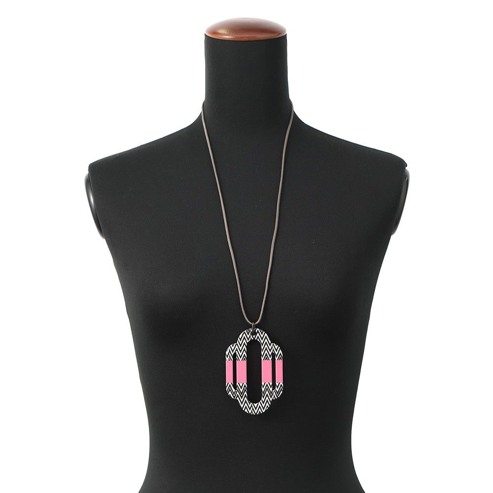 Hermes Necklace Attrage Metal Pendant Pink White Black — view 4